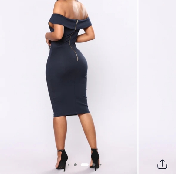 Elegant Navy Off-Shoulder Dress - Picture 7 of 7